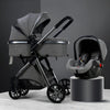 Poussette 3 en 1 grise sur châssis graphite avec nacelle réversible et coque siège auto - Bébé Lova