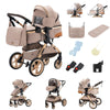 Poussette 3 en 1 beige avec sac de rangement et accessoires coordonnés - Bébé Lova