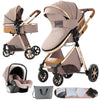 Poussette 3 en 1 beige sable avec nacelle confortable et accessoires de sortie - Bébé Lova