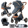 Poussette 3 en 1 bleu marine avec cosy, nacelle et accessoires assortis - Bébé Lova