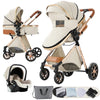 Poussette 3 en 1 couleur crème avec finitions élégantes et accessoires inclus - Bébé Lova