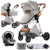 Poussette 3 en 1 gris clair avec châssis blanc et cosy coordonné - Bébé Lova