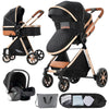 Poussette 3 en 1 noire premium avec nacelle, cosy et équipement complet - Bébé Lova