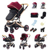 Poussette 3 en 1 bordeaux et noire avec nacelle, cosy et accessoires assortis - Bébé Lova
