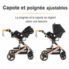 Poussette 3 en 1 avec capote et poignée réglables selon les besoins des parents - Bébé Lova