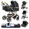 Kit complet poussette 3 en 1 noire comprenant nacelle, cosy et accessoires de voyage - Bébé Lova