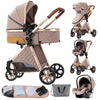 Poussette 3 en 1 beige rosé avec finitions élégantes et accessoires complets - Bébé Lova