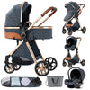 Poussette 3 en 1 bleu marine avec cosy assorti et sac de transport inclus - Bébé Lova