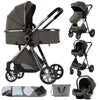Poussette 3 en 1 kaki avec nacelle, siège auto et accessoires inclus - Bébé Lova