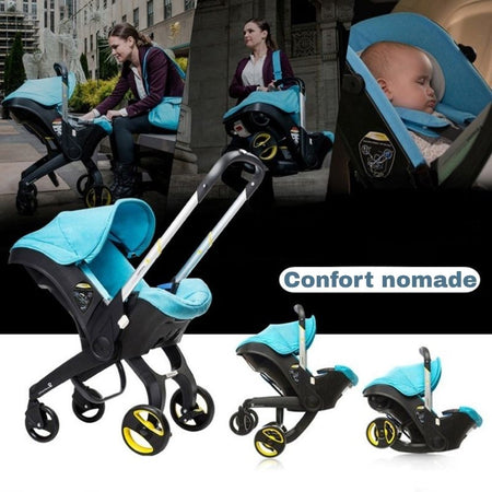 Poussette QuadPram 4 modes lifestyle nacelle siège auto cosy turquoise - Bébé Lova