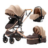 Poussette luxe beige et marron avec système trio nacelle et cosy - Bébé Lova
