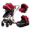 Poussette 3 en 1 rouge avec nacelle et siège auto assorti vue complète - Bébé Lova