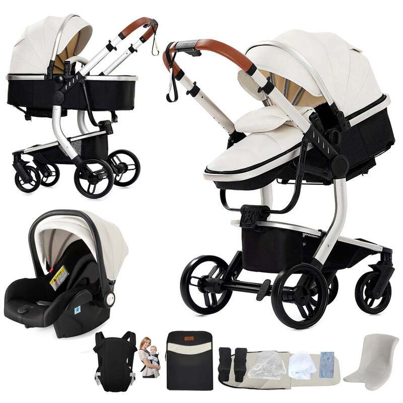 Ensemble poussette 3-en-1 coloris blanc avec accessoires et porte-bébé inclus - Bébé Lova