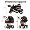 Dimensions détaillées de la poussette premium avec nacelle et siège réversible - Bébé Lova