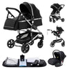 Ensemble travel system noir avec nacelle, cosy et accessoires inclus - Bébé Lova