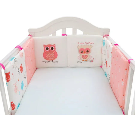 Tour de lit bébé rose avec motifs chouettes et attaches roses - Bébé Lova