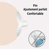 Infographie montrant l'ajustement fin et confortable du protège-mamelon en silicone sur le sein avec prévention des risques d'étouffement - Bébé Lova