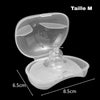Protège-mamelon taille M dans sa boîte de rangement avec dimensions 8,5 x 6,5 cm et téton de 2 cm - Bébé Lova