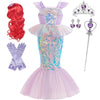 Robe sirène ArielDress accompagnée d'une perruque rousse, gants et couronne de princesse - Bébé Lova
