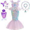 Robe sirène ArielDress avec accessoires violets comprenant sac, bijoux et baguette magique - Bébé Lova