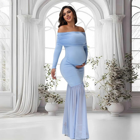 Robe FishPhoto bleu ciel pose élégante vue de face ventre arrondi - Bébé Lova