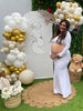 Robe SquareDress blanche baby shower décor ballons or et fleurs - Bébé Lova