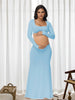 Robe SquareDress bleu ciel intérieur rideaux blancs vue ventre apparent - Bébé Lova