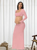 Robe SquareDress rose poudré bodycon ventre apparent vue de face - Bébé Lova