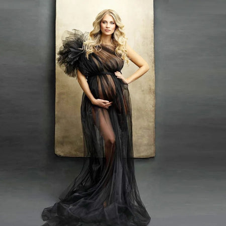 Robe maternité tulle SheerPhoto noir transparent photoshoot grossesse élégance - Bébé Lova