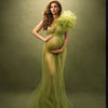 Robe maternité SheerPhoto vert olive tulle photoshoot grossesse élégance - Bébé Lova