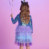 Vue arrière de la robe sirène MermailTull avec jupe en tulle dégradé bleu et violet - Bébé Lova
