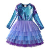 Robe sirène MermailTull présentée seule avec jupe multicouche en tulle bleu et violet - Bébé Lova