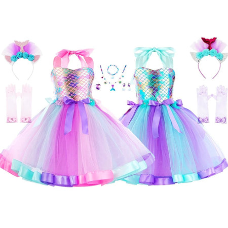 Collection complète de robes sirène tutu fille avec accessoires assortis et bijoux fantaisie - Bébé Lova