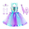 Robe sirène tutu fille turquoise accompagnée d'une couronne, baguette magique et parure violette - Bébé Lova