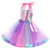 Robe sirène tutu fille rose vue de trois quarts avec rubans décoratifs et tulle scintillant - Bébé Lova