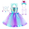 Robe sirène tutu fille turquoise avec serre-tête, gants et accessoires bijoux assortis - Bébé Lova