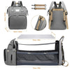 Dimensions du sac à langer 42 x 32 x 22 cm avec lit déplié de 73 cm et détails du dos - Bébé Lova