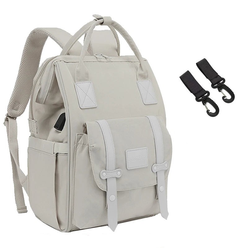 Sac à langer crème avec deux crochets poussette inclus - Bébé Lova