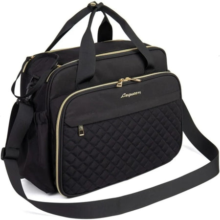 Sac à langer bandoulière grande capacité CrossMom coloris noir matelassé avec finitions dorées - Bébé Lova