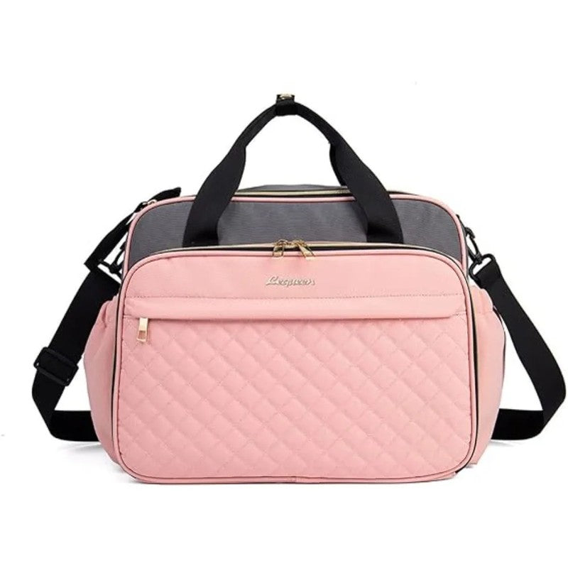 Sac à langer bandoulière grande capacité CrossMom coloris rose et gris matelassé - Bébé Lova
