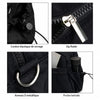 Détails du sac à langer sport noir : cordon élastique de serrage, zip fluide, anneau D métallique et poche latérale - Bébé Lova