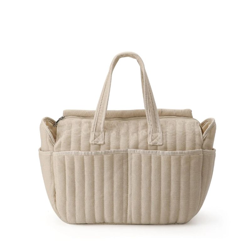 Sac à langer multifonction beige en coton gaufré avec grande capacité de rangement - Bébé Lova