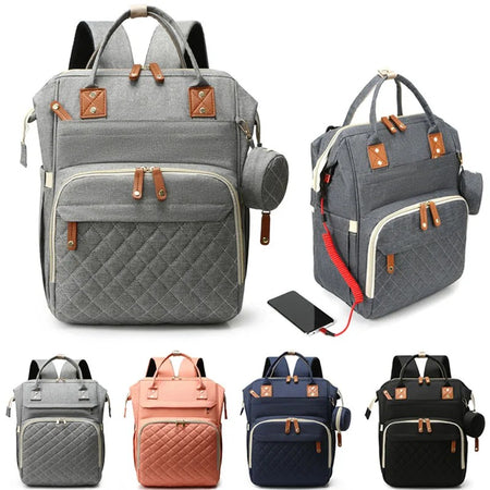 Sac à langer USB décliné en plusieurs coloris : gris, rose, bleu marine et noir - Bébé Lova