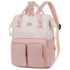 Sac à langer à dos coloris rose et blanc présenté de face - Bébé Lova