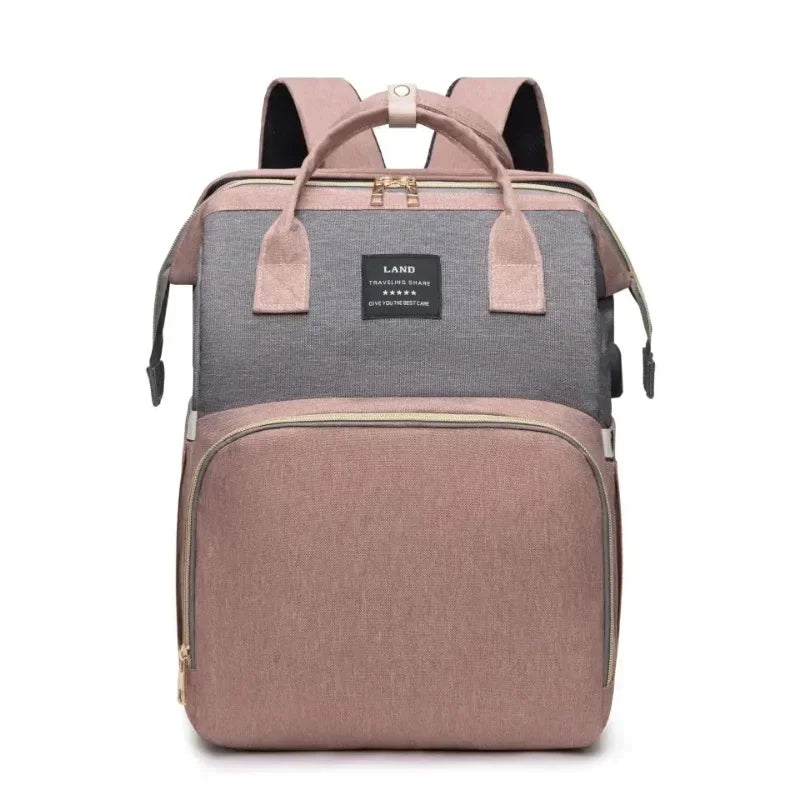 Sac à langer FoldNest coloris rose et gris vu de face - Bébé Lova