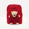 Sac à dos maternelle personnalisable rouge avec ourson détachable et prénom brodé Julia - Bébé Lova