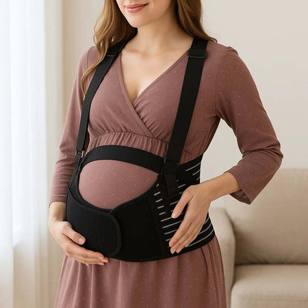 FlejeBelt mannequin enceinte robe bordeaux pois sangle noire bretelles velcro côté - Bébé Lova