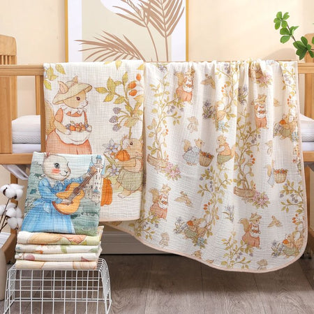 Collection de serviettes en gaze de coton motifs forêt enchantée pour bébé - Bébé Lova