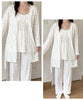 PajamaSet blanc fleurs ensemble trois pièces peignoir haut pantalon coton - Bébé Lova
