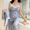 PajamaSet bleu haut bretelle dentelle ensemble allaitement intérieur lumineux - Bébé Lova